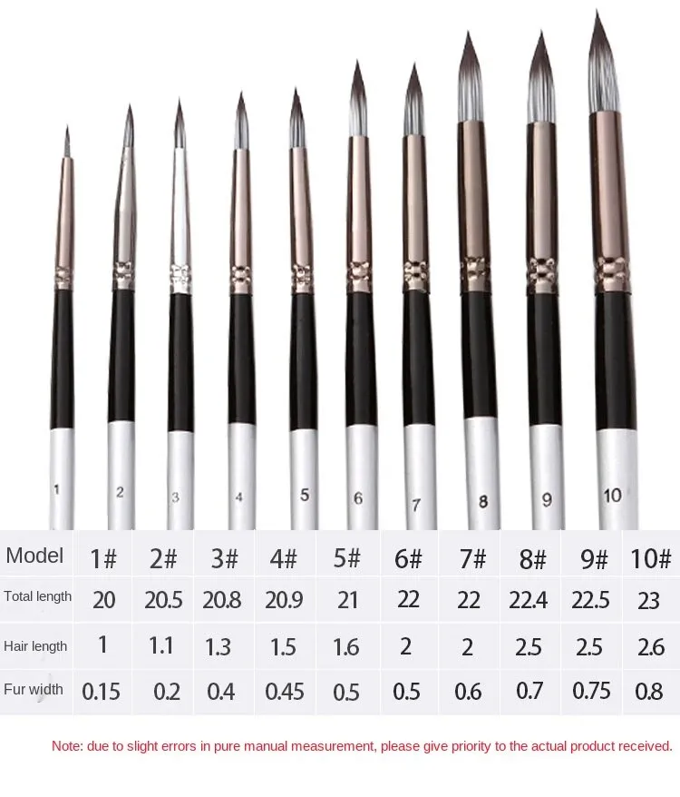 10 PCs Nylon Hair Brush Silver Gray Rod round Front Watercolor