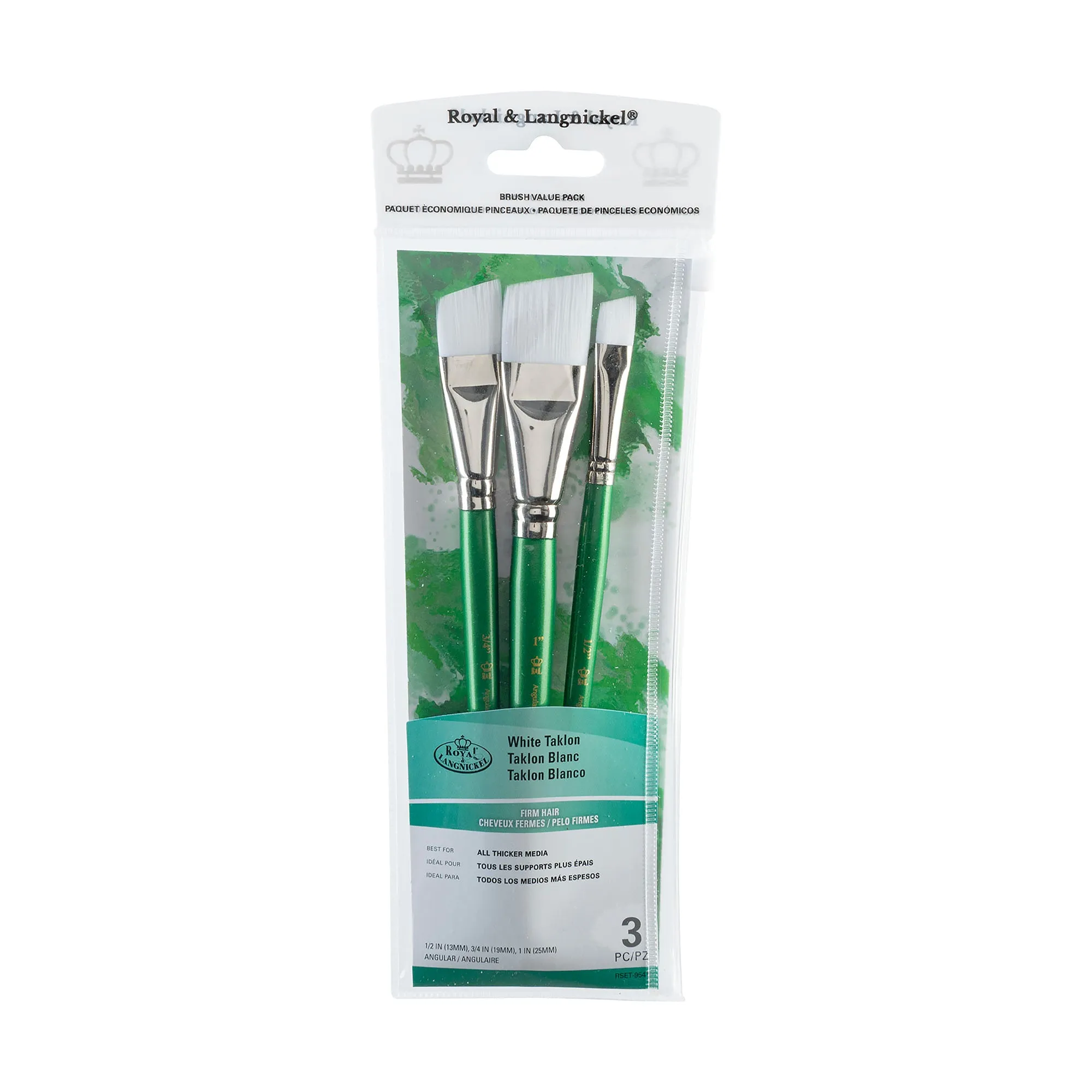 3-Pack White Taklon Brushes - Angular