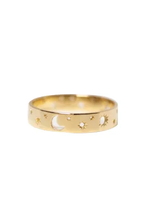 Gold Moon Star Ring