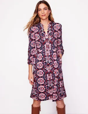 Naomi Relaxed Jersey Dress-Old Rose, Bloom Trellis