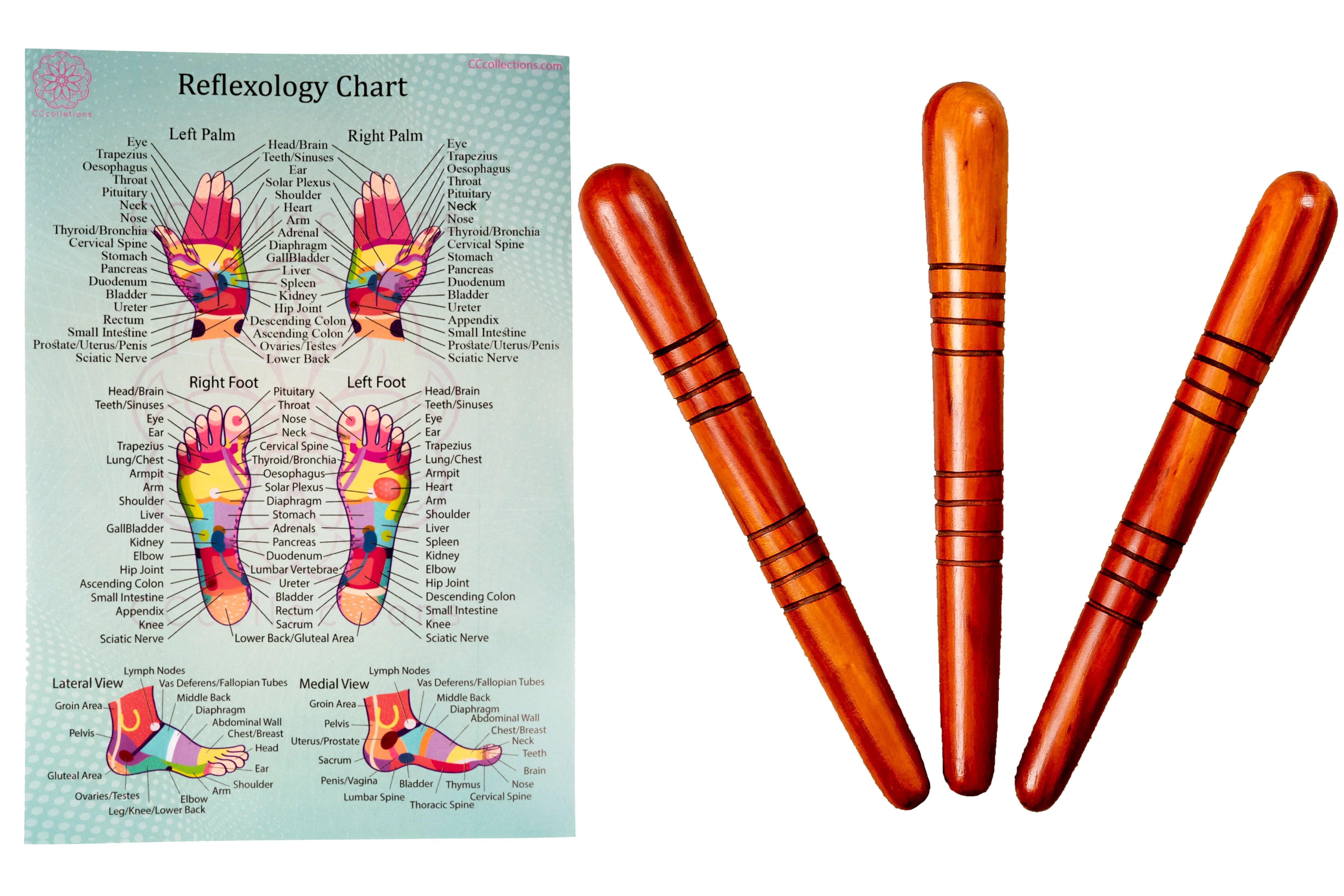 Versatile Wooden Manual Massage Tool Sets for professionals with ENGLISH Reflexology Charts - CCcollections